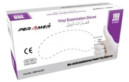 Per4mer Vinyl disposable Gloves, powder free, medium non-sterile
