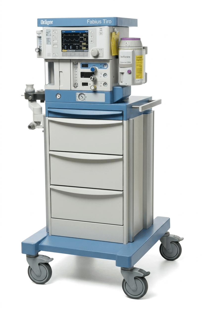 DRÄGER FABIUS TIRO ANESTHESIA MACHINE WITH ISOFLURANE VAPORIZER 2000 (YOM 2013)