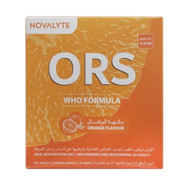 Novalyte ORS Oral Rehydration Salts – Orange Flavour, 21.8 g × 10 Sachets